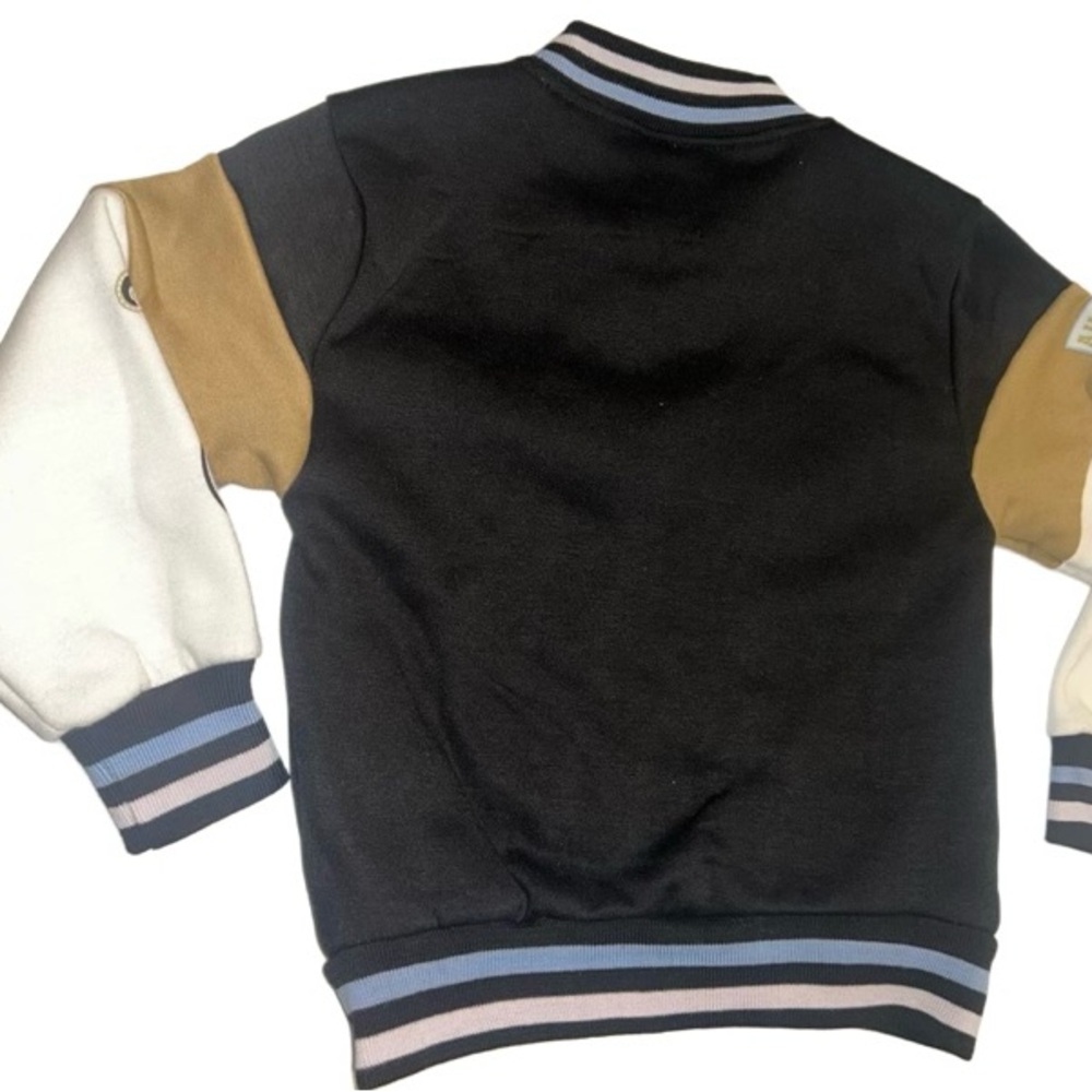 Kids Varsity Jacket - Black, White, Tan - Picture 2 of 3